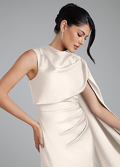 Azazie Taj Robes de demoiselle d'honneur Robe Sirène en Satin extensible Corset Albâtre Blanc image3