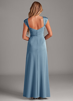 Azazie Laila Probar vestidos en casa Vestido de Azul Polvoriento de Satén Elástico de Corte en A con Plisado image2