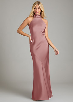 Azazie Velli Bridesmaid Dresses Dusty Rose Mermaid High Neck Stretch Satin Dress image3