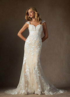 Azazie Salina Vestidos de novia Vestido de Blanco Diamante Champán de Tul de Corte Sirena con Corazón Lentejuelas image1