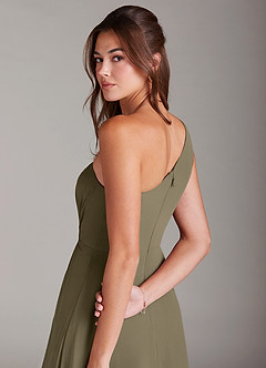 Azazie Brooke Robes de demoiselle d'honneur Robe Trapèze en Mousseline de soie Une épaule Vert Saule image6