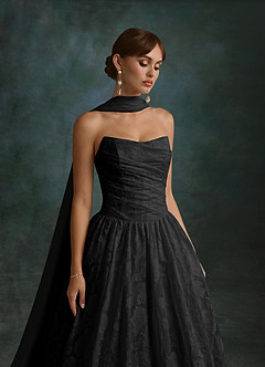 Azazie Nadine Wedding Dresses Black A-Line Strapless Floral Burnout Dress image3