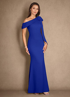 Azazie Myers Mother of the Bride Dresses Royal Blue Mermaid Pleated Stretch Crepe Dress image3