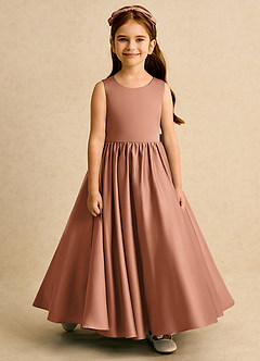 Azazie Nellia Flower Girl Dresses Bronzer A-Line Bow Matte Satin Dress image5