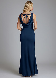Azazie Tallie Bridesmaid Dresses Dark Navy Mermaid Pleated Stretch Satin Dress image6