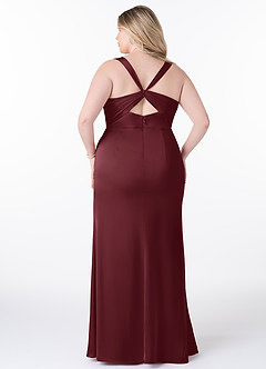Azazie Mero Bridesmaid Dresses Cabernet Sheath Pleated Stretch Satin Dress image7
