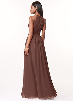 Azazie Bonnie Bridesmaid Dresses Espresso A-Line Keyhole Ruched Chiffon Dress image2