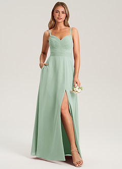 Azazie Terese Brautjungfernkleider A-Linie Plissee Chiffon Kleid Agave image6