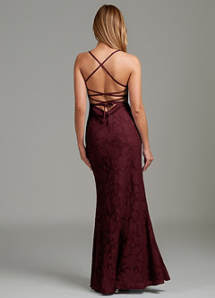 Azazie Ola Bridesmaid Dresses Cabernet Mermaid Corset Floral Burnout Dress image6