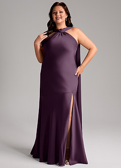 Azazie Kinsley Vestidos de madrinha de casamento Vestido Ameixa de Cetim elástico de sereia com Fenda Lateral image11