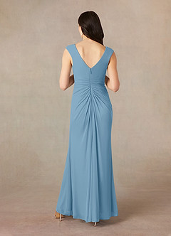 Azazie Andi Mother of the Bride Dresses Steel Blue A-Line Pleated Mesh Dress image3