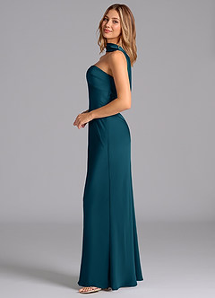 Azazie Lusinda Brudtärnklänningar Klä av Sjöjungfru i Stretch Satin Axelbandslös Bläckblå image5