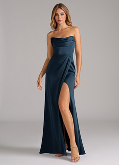 Azazie Johana Brudtärnklänningar Klänning av Sjöjungfru i Stretch Satin Off the shoulder Mörk Marinblå Konvertibel image3