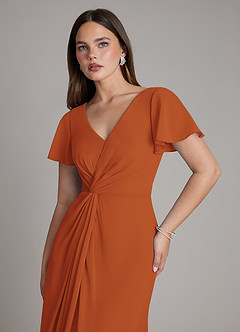 Azazie Kaya Bridesmaid Dresses Cinnamon A-Line Pleated Chiffon Dress image3
