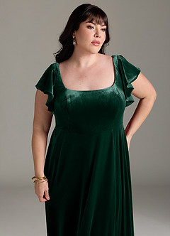 Azazie Bondi Bridesmaid Dresses Emerald A-Line Side Slit Velvet Dress image11