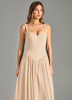 Azazie Evadina Robes de demoiselle d'honneur Robe Trapèze en Mousseline de soie Corset Sable image6