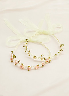 front Rosette And Pearl Wavy Flower Girl Headpiece Set