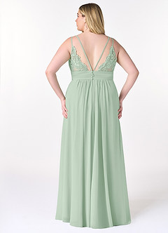 Azazie Maren Allure Bridesmaid Dresses Agave A-Line V-Neck Lace Chiffon Dress image7