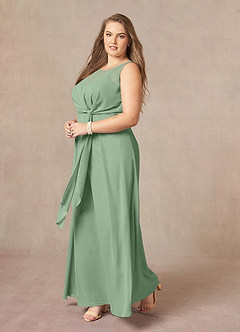 Azazie Marchioness Mother of the Bride Dresses Matcha A-Line Scoop Pleated Chiffon Dress image9