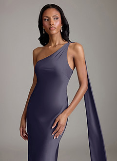 Azazie Galinda Suknie dla druhen Syrena Jedno ramię Satyna elastyczna Do ziemi Sukienka image3