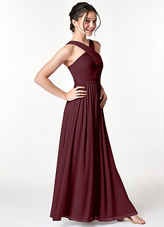 Azazie Jiya Junior Cabernet A-Line Pleated Mesh Dress image3