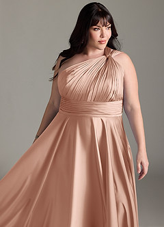 Azazie Charlize Robes de demoiselle d'honneur Robe Trapèze en Satin extensible Ue épaule Or Rose image15