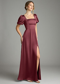 Azazie Fyona Vestidos de damas de honor Vestido de Merlot de Satén Elástico de Corte en A con Plisado image11