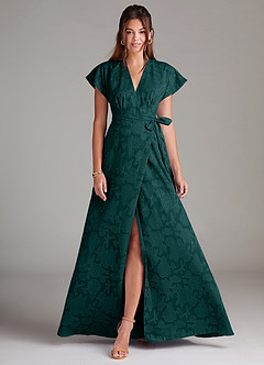 Azazie Ling Bridesmaid Dresses Pine A-Line Pleated Floral Burnout Dress image1