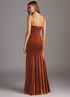 Azazie Solange Vestidos de damas de honor Vestido de Naranja Quemada de terciopelo de Corte Recto con Plisado image2