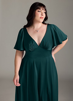 Azazie Kimber Brautjungfernkleider A-Linie Gestreift Stretch-Satin Kleid Kiefer image11