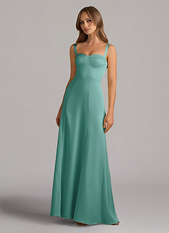 Azazie Amaris Bridesmaid Dresses Aqua A-Line Corset Stretch Satin Dress image2