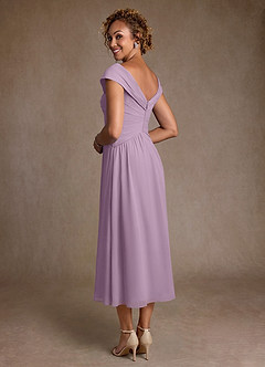 Azazie Mirta 신부의 어머니 드레스 A라인 주름진 플로럴 번아웃 티 길이 드레스 image2