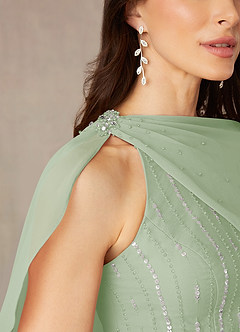 front Azazie Matching Color Chiffon Asymmetrical Wrap