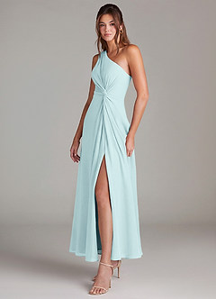 Azazie Brooke Bridesmaid Dresses Sea Glass A-Line One Shoulder Chiffon Dress image3
