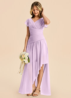 Azazie Pia Junior Frosted Lilac A-Line Pleated Chiffon Dress image3
