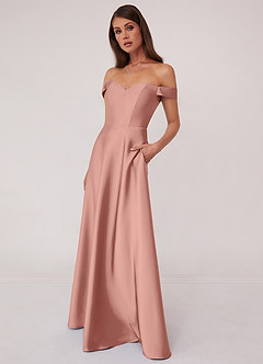 Barbie ♥ Azazie Bridesmaid Dresses Rosette A-Line Off the Shoulder Stretch Satin Convertible Dress image3