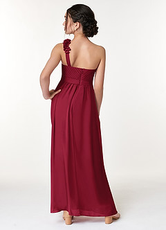 Azazie Flower Junior Burgundy A-Line Pleated Chiffon Dress image6