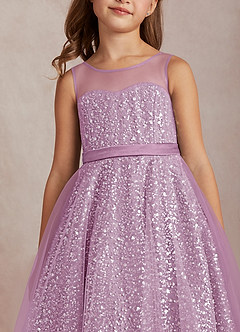Azazie Siwa Flower Girl Dresses Wisteria A-Line Beaded Tulle Dress image4