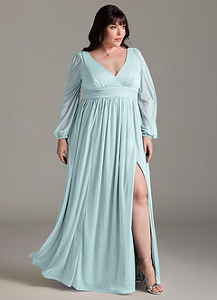 Azazie Norah Bridesmaid Dresses Mist A-Line V-Neck Long Sleeve Chiffon Dress image9