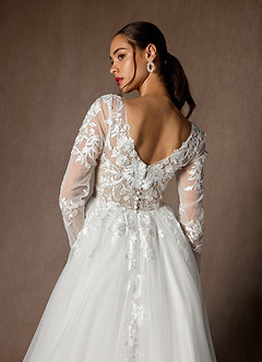 Azazie Freya Abiti da Sposa Abito A-Line in Tulle Lustrini Diamante Bianco Nudo image4