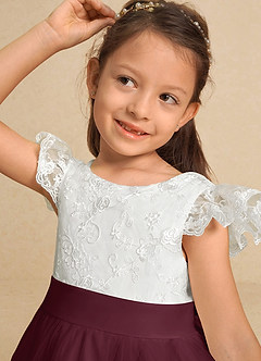 Azazie Vetty Flower Girl Dresses Ivory Cabernet A-Line Lace Tulle Dress image8