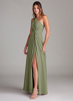 Azazie Brooke Jurken voor bruidsmeisjes Jurk van Chiffon met A-Lijn One-Shoulder Pistache image5