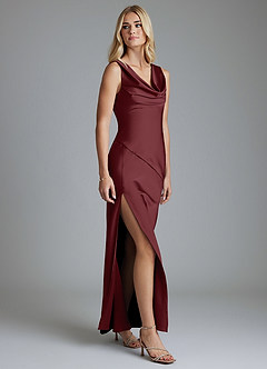 Azazie Adelyn Vente finale Robe Sirène en Satin extensible Plissée Dusty Blue image5