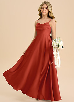 Azazie Bear Junior A-Linie Herzausschnitt Stretch-Satin Kleid Rost image5