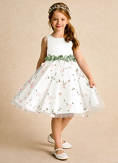 Azazie Starri vestidos de niña de las flores Vestido de Rosa Ruborizado Salvia Polvorienta de Satin Mate de Princesa con Perla image3