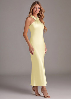 Azazie Doretta Vestidos de damas de honor Vestido de Sorbete De Limón de Satén Elástico de Corte Sirena con Plisado image3