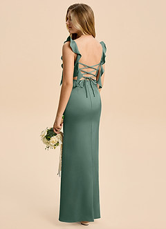 Azazie Jessamine Junior Eucalyptus A-Line Ruched Stretch Satin Dress image4