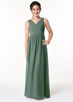 Azazie Sawyer Junior Eucalyptus A-Line Pleated Chiffon Dress image1