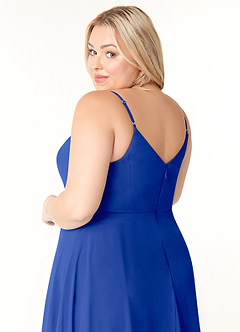 Azazie Clarissa Bridesmaid Dresses Royal Blue A-Line V-Neck Chiffon Dress image12