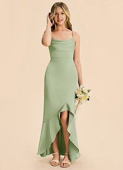 Azazie Magnolia Junior Robe Fourreau en Satin extensible Rayé Vert Sauge image4